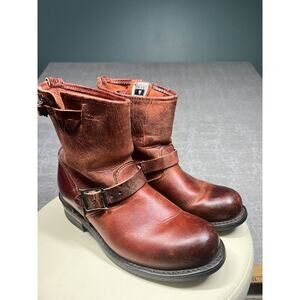 Frye Womens Burnt Red Leather Engineer Ankle Western Boot Size 10